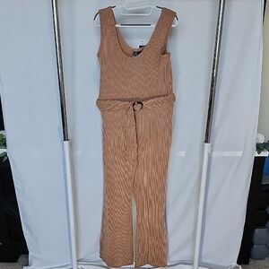 Elegant Tan Striped Jumpsuit